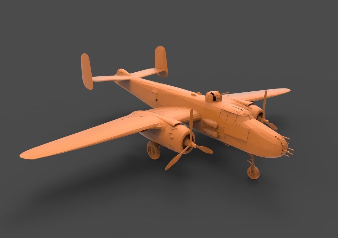 B-25J orange airplane 3D print model_2