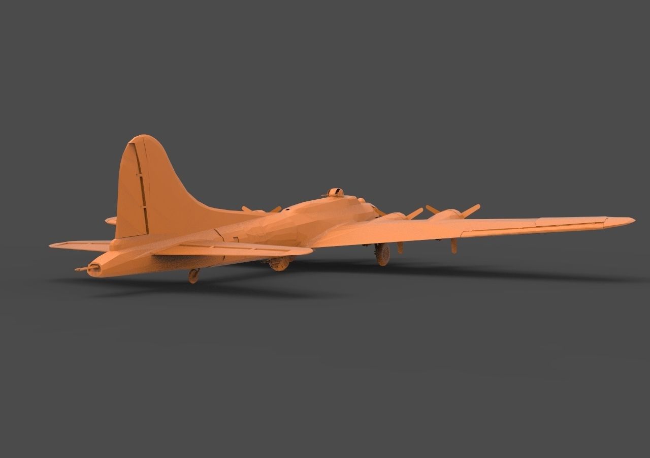 B - 17 orange airplane 3D print model_4