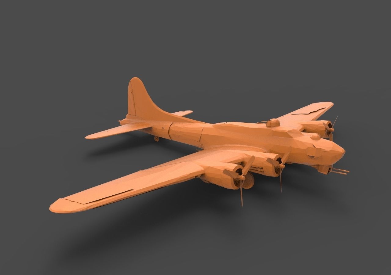 B - 17 orange airplane 3D print model_2
