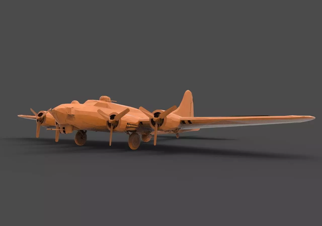 B - 17 orange airplane 3D print model_0