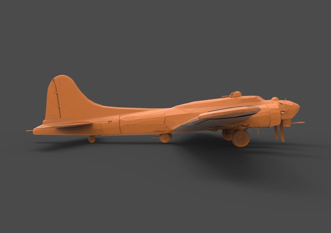 B - 17 orange airplane 3D print model_3