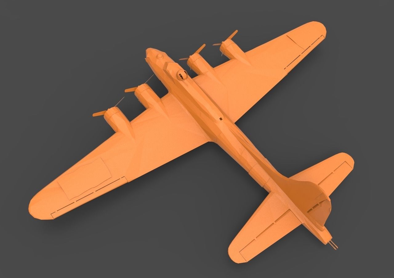 B - 17 orange airplane 3D print model_6