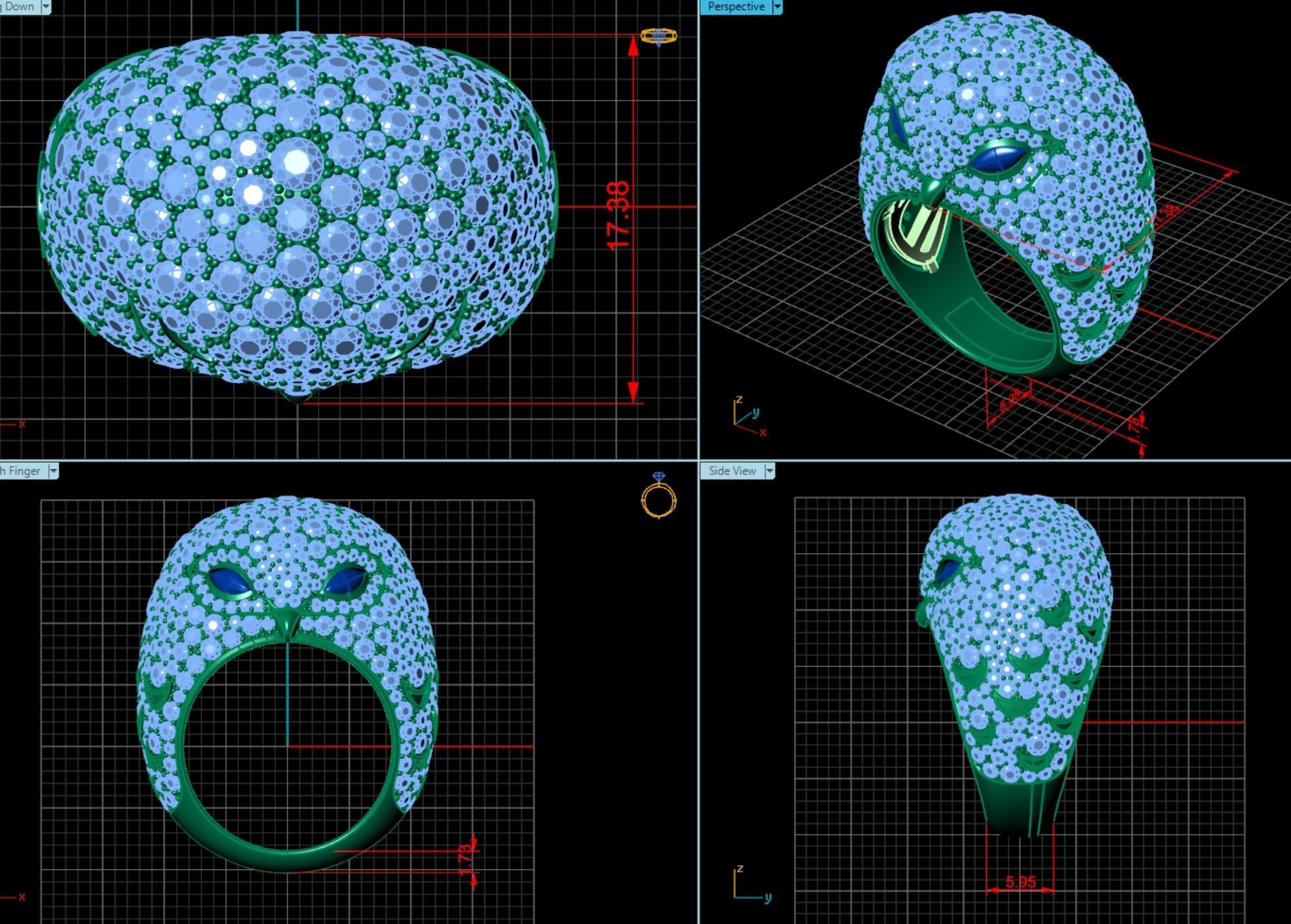 Ring Owl  Diamonds 3D print model_5