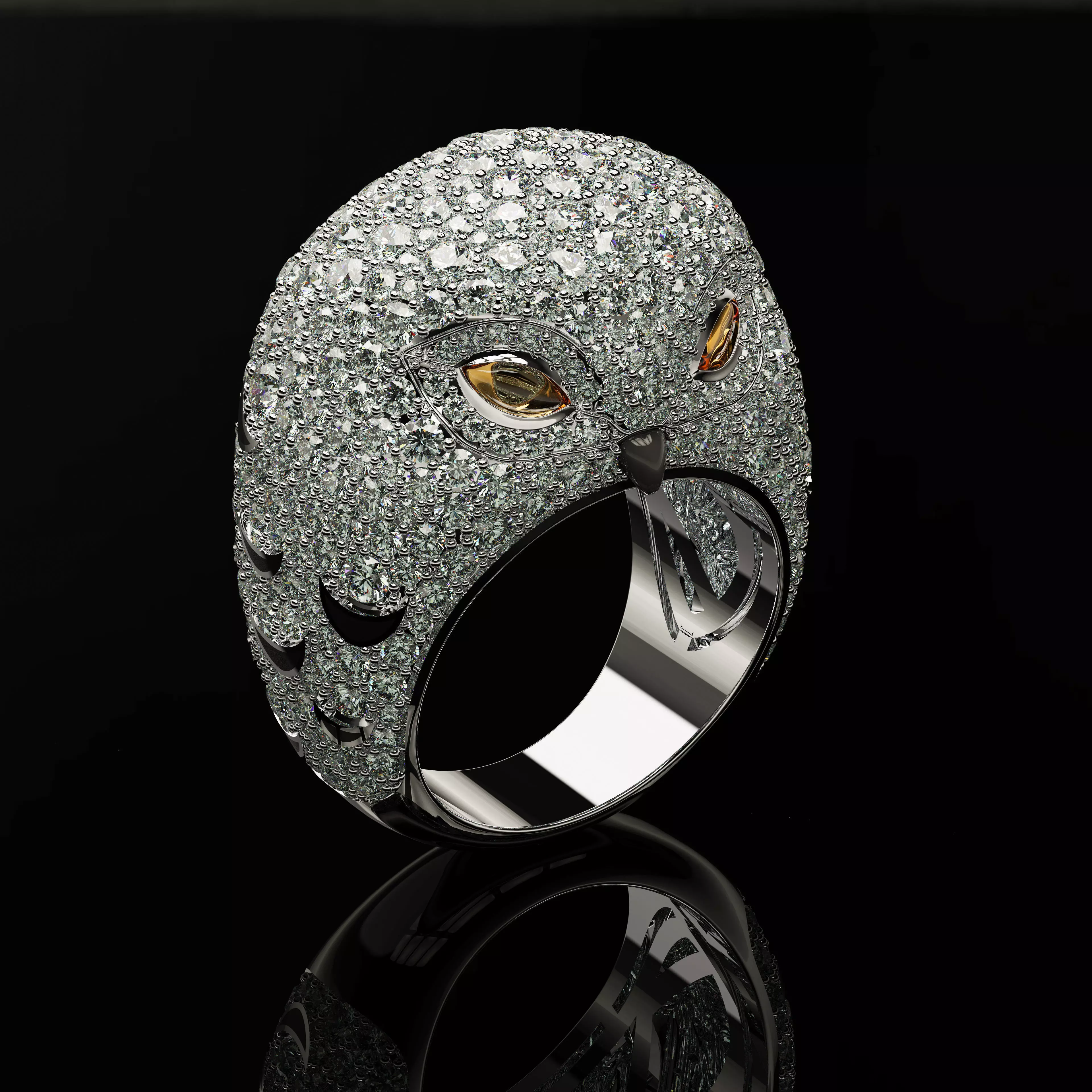 Ring Owl  Diamonds 3D print model_0
