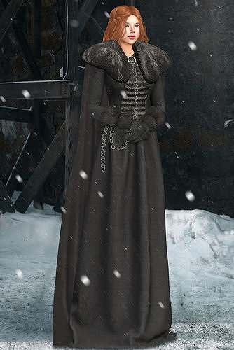Medieval Cape Top Coat Skirt Gloves Outfit Low-poly 3D model