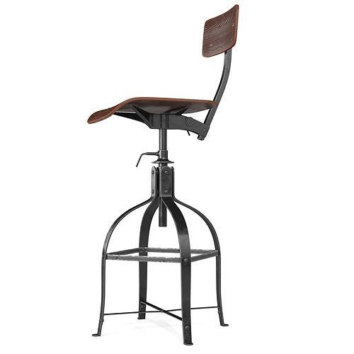 Rustic Drafting Chair 3D model 2