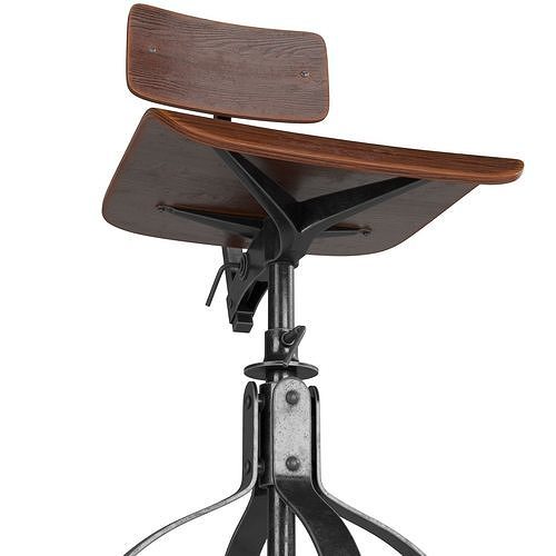 Rustic Drafting Chair 3D model 5