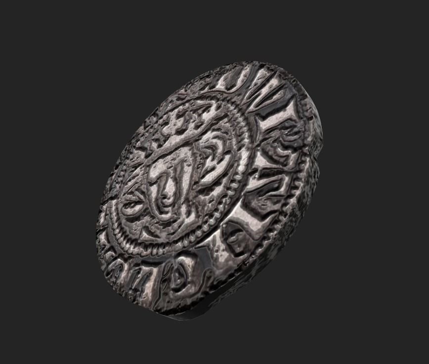 Coin Edward I Penny Low-poly 3D model_1