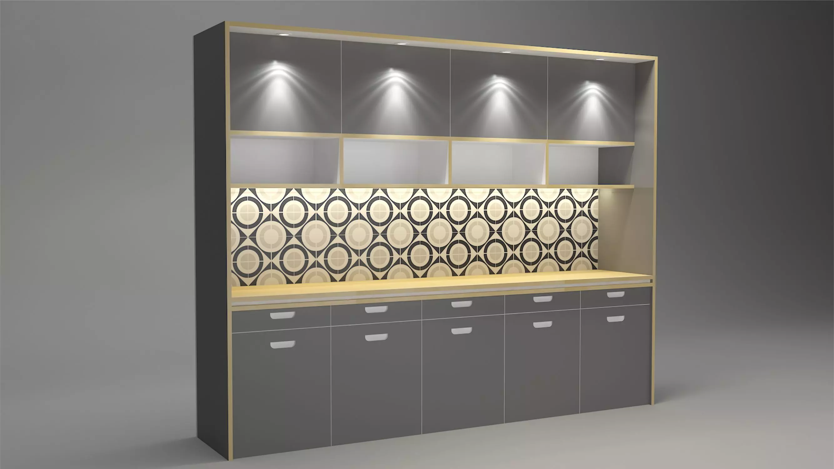 Kitchen Model cabinet with lights and shelves 3D model