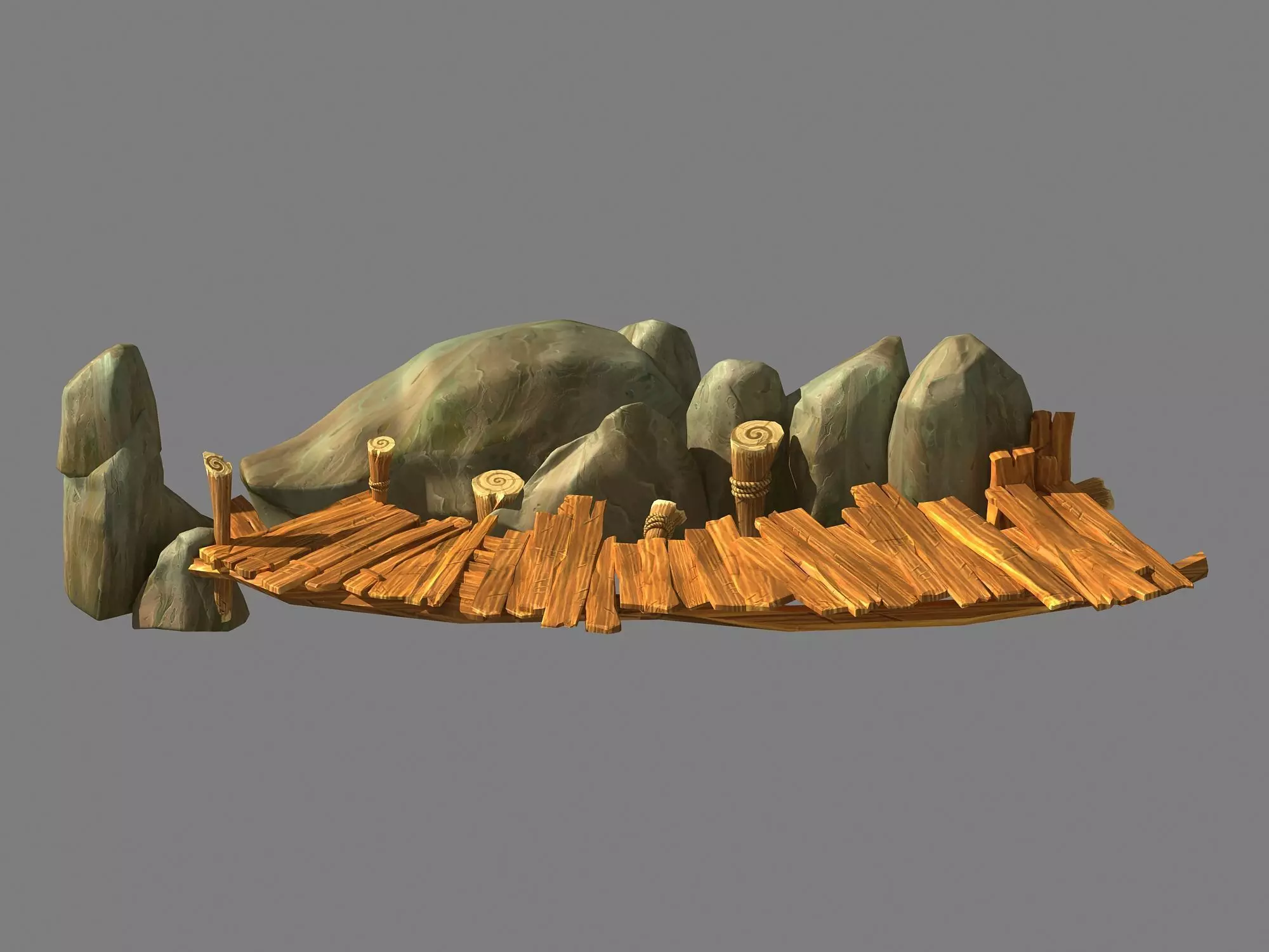Broken - Wooden Bridge - Stone 03 3D model_0