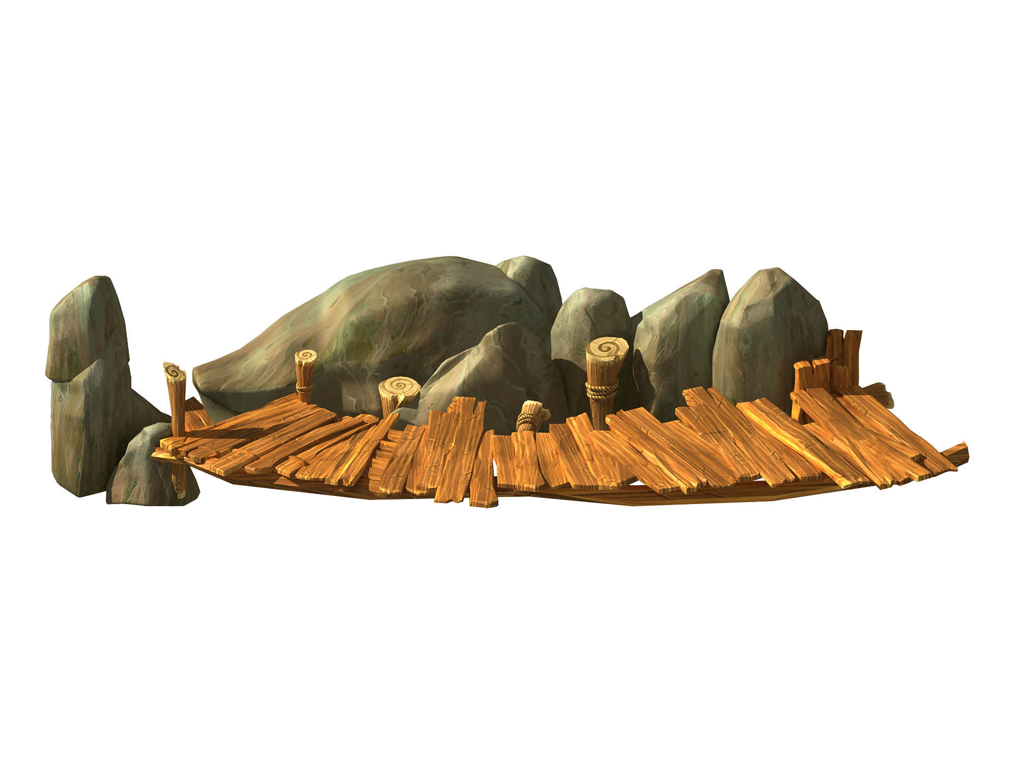 Broken - Wooden Bridge - Stone 03 3D model_1