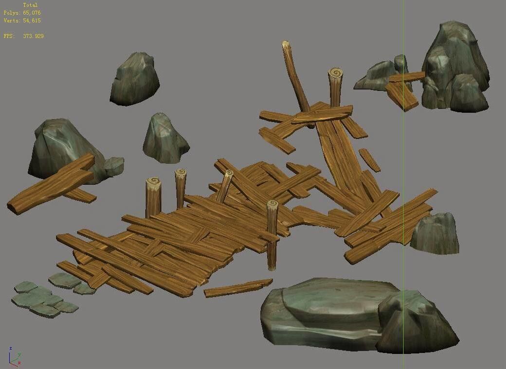 Broken - Wooden Bridge - Stone 08 3D model_4