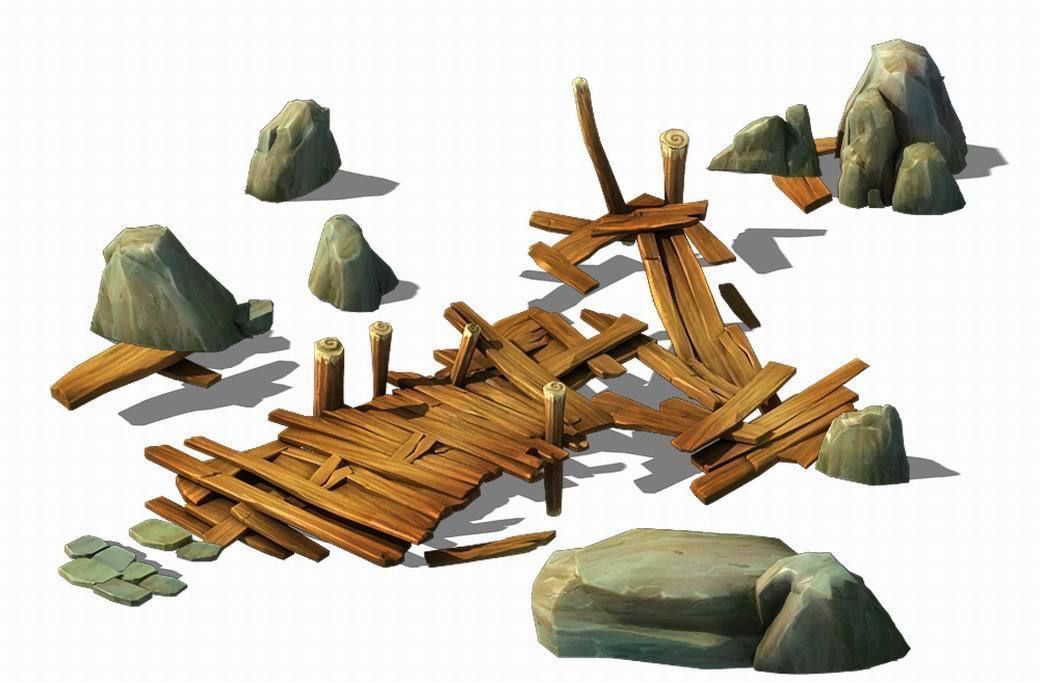 Broken - Wooden Bridge - Stone 08 3D model_1