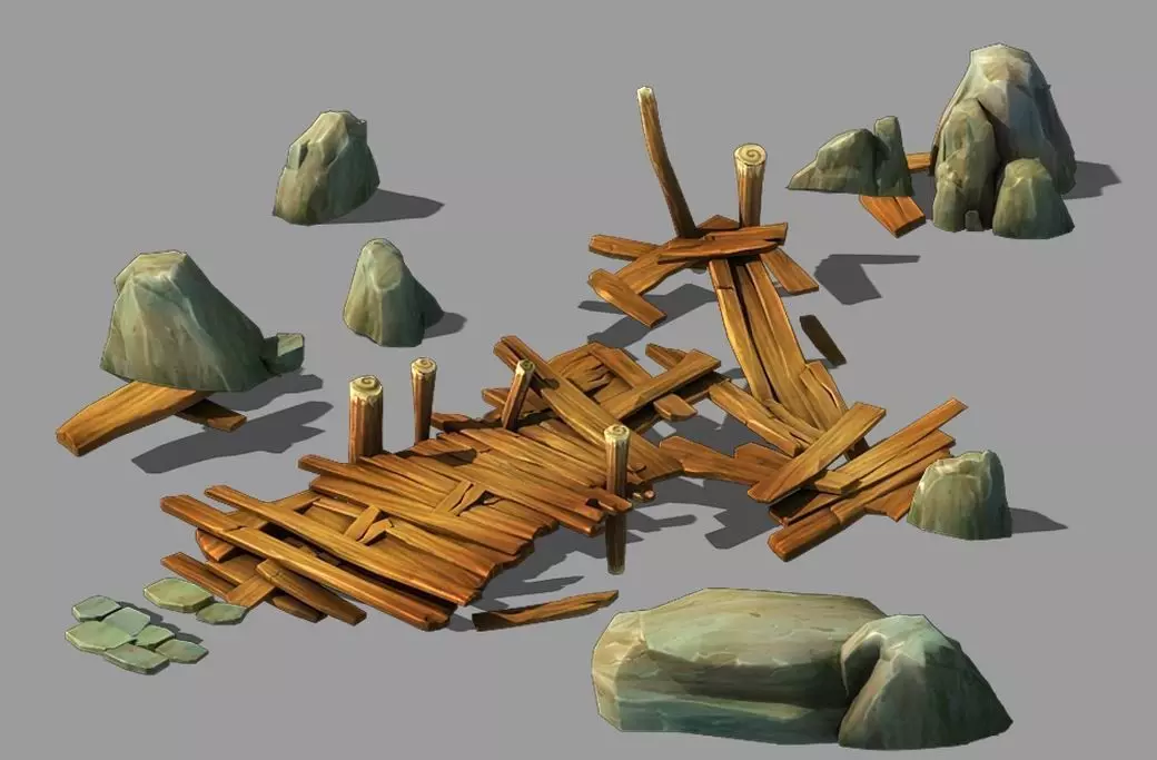 Broken - Wooden Bridge - Stone 08 3D model_0