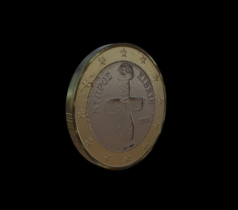 1 Euro Coin - Cyprus Low-poly 3D model_8