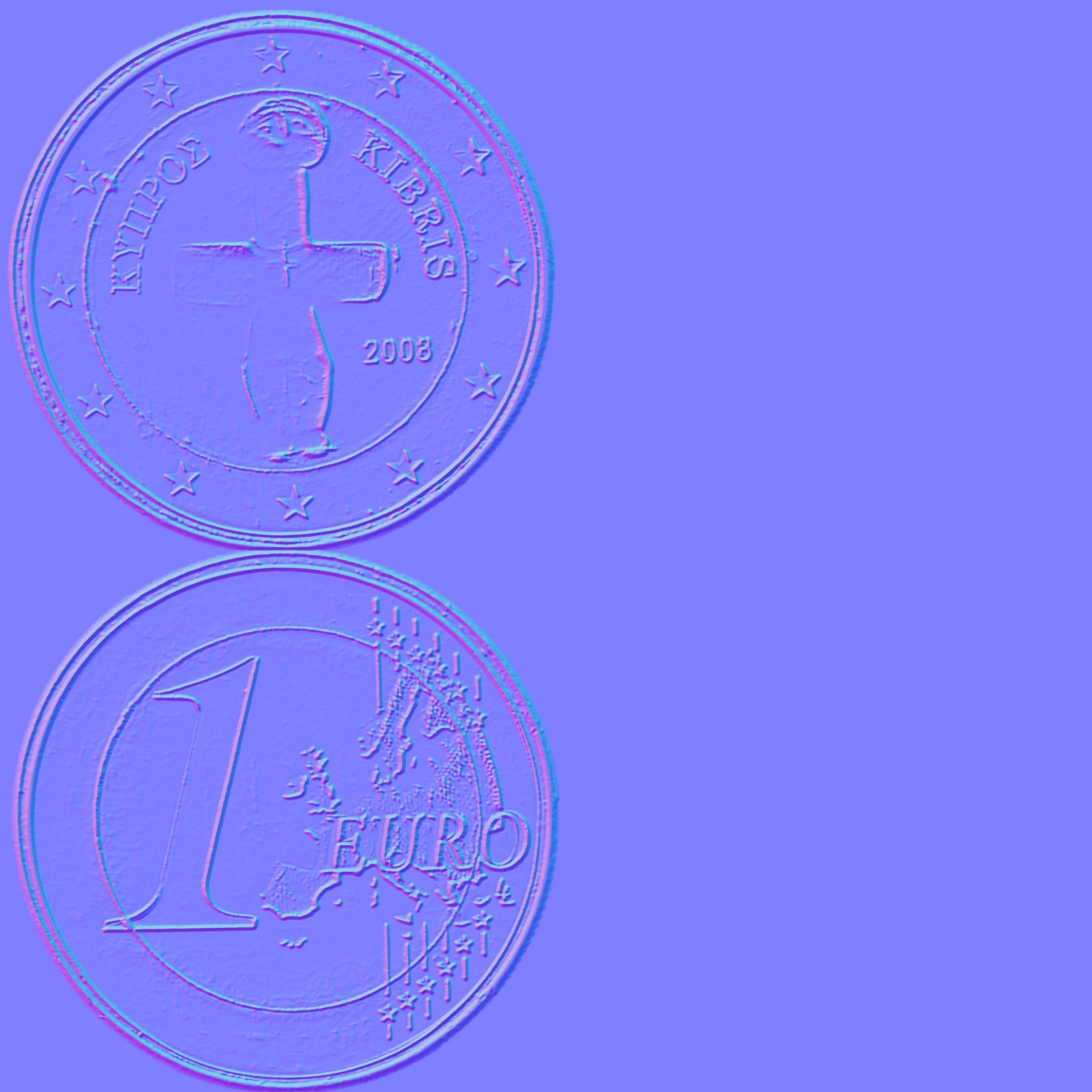 1 Euro Coin - Cyprus Low-poly 3D model_11