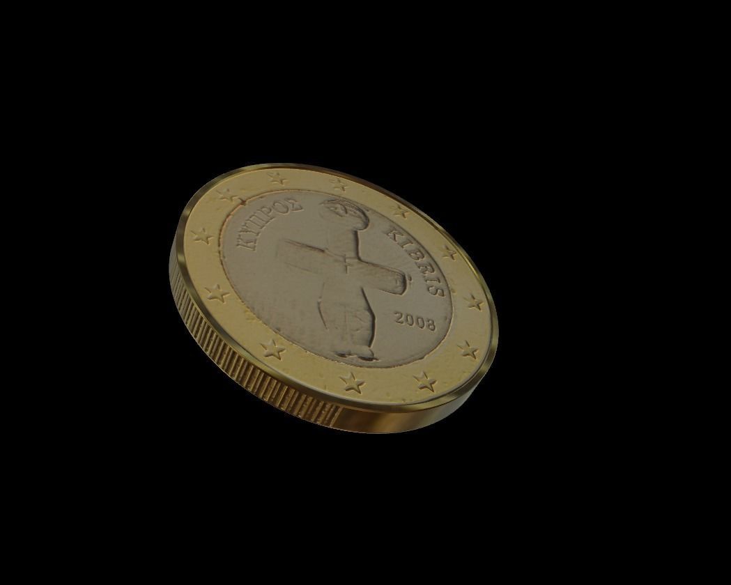 1 Euro Coin - Cyprus Low-poly 3D model_5