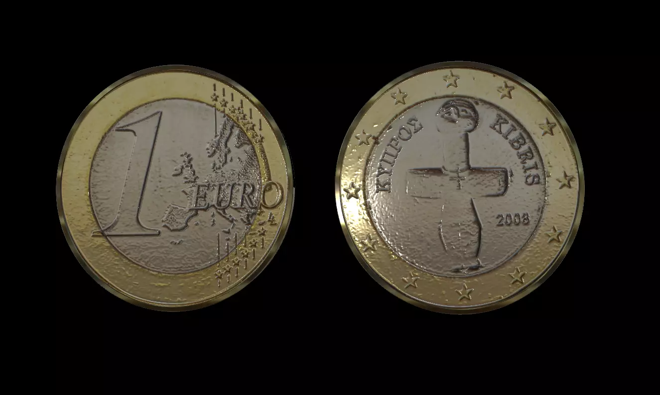 1 Euro Coin - Cyprus Low-poly 3D model_0