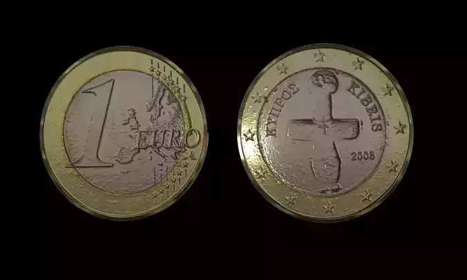 1 Euro Coin - Cyprus Low-poly 3D model