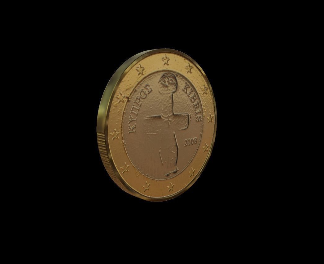 1 Euro Coin - Cyprus Low-poly 3D model_3