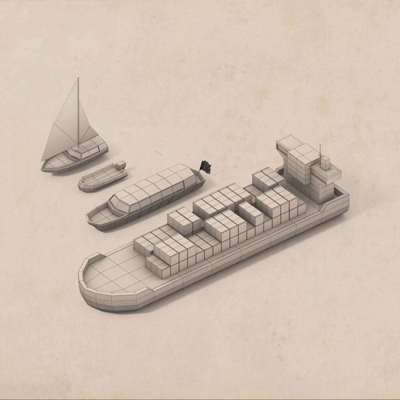 Pack of low poly Boats Low-poly 3D model_1