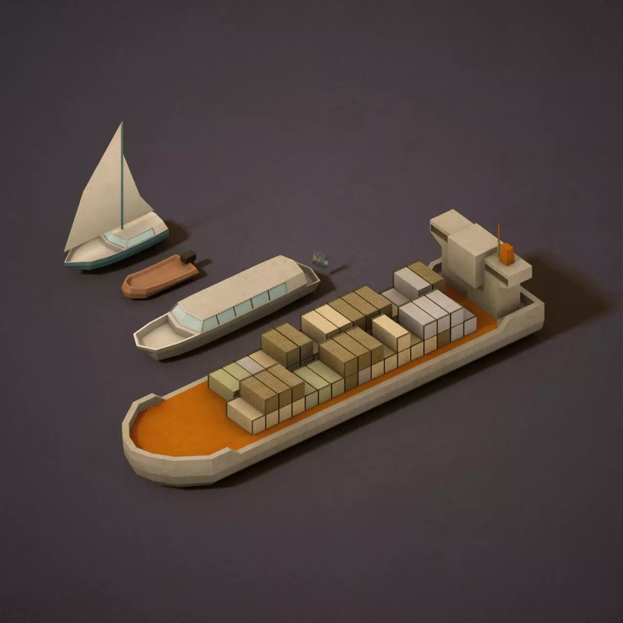 Pack of low poly Boats Low-poly 3D model_0