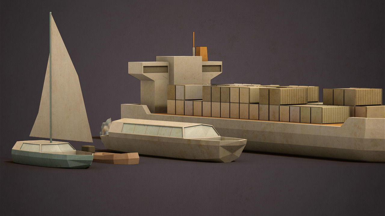 Pack of low poly Boats Low-poly 3D model_4