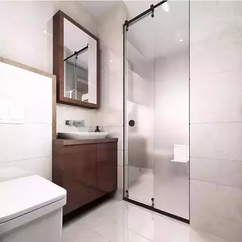 Bathroom modern with glass shower door
