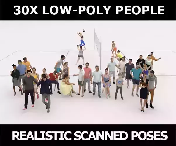 30x PEOPLE  SPORT SUMMER CASUAL PEOPLE CROWD Low-poly 3D model