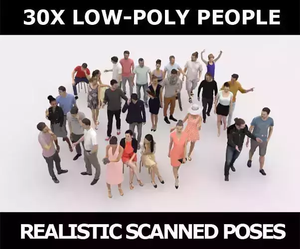 30x MAN WOMAN SUMMER CASUAL PEOPLE SITTING WOMAN CROWDS Low-poly 3D model