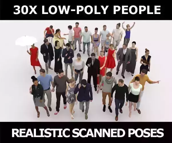 30x MAN WOMAN CASUAL PEOPLE ELEGANT SITTING WOMAN CROWDS Low-poly 3D model