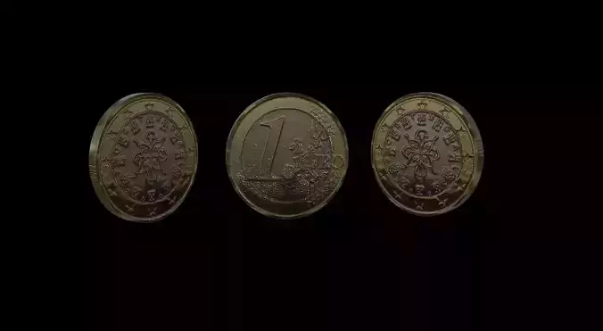 1 Euro Coin - Portugal Low-poly 3D model