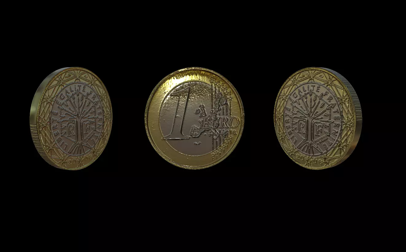 1 Euro Coin - France Low-poly 3D model_0