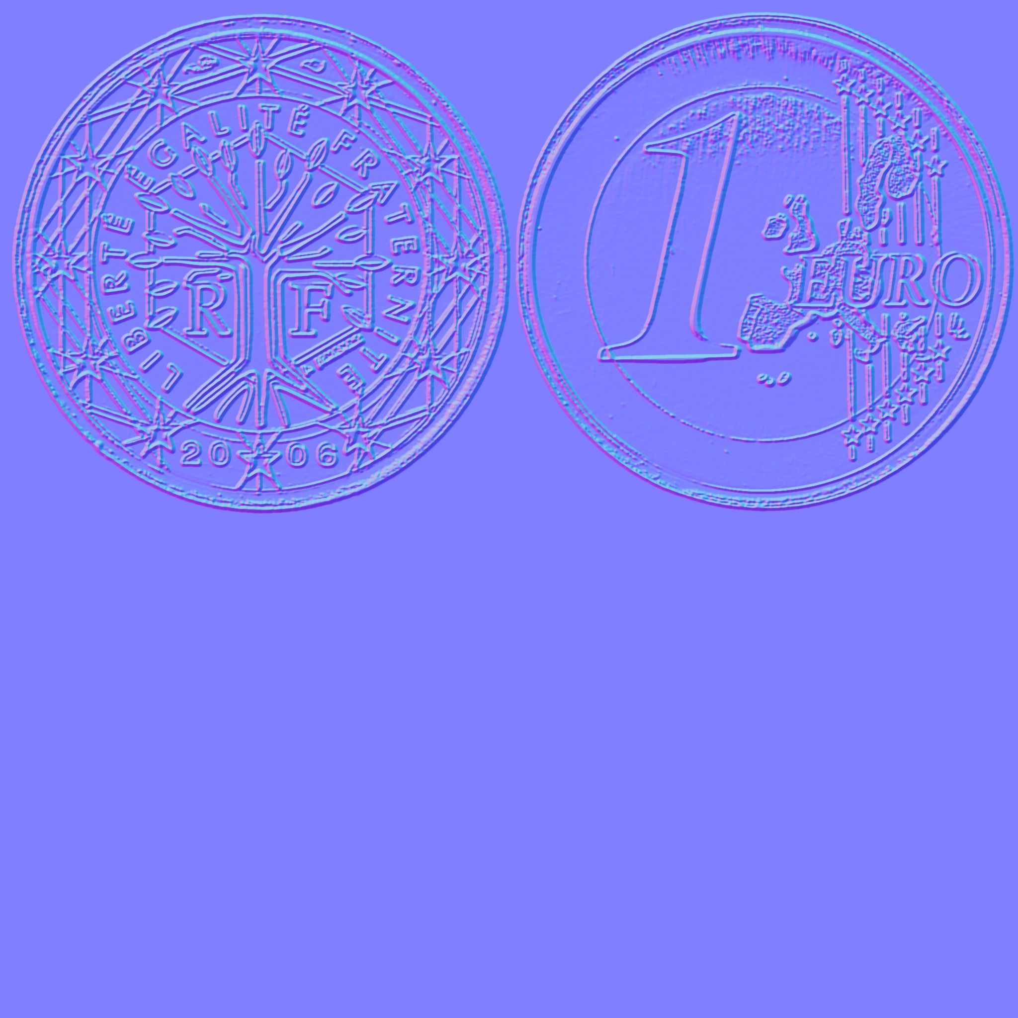 1 Euro Coin - France Low-poly 3D model_9