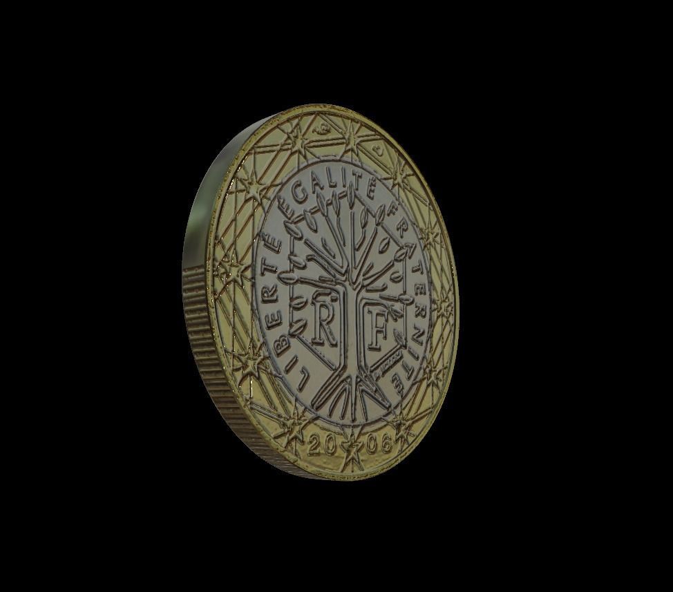 1 Euro Coin - France Low-poly 3D model_5