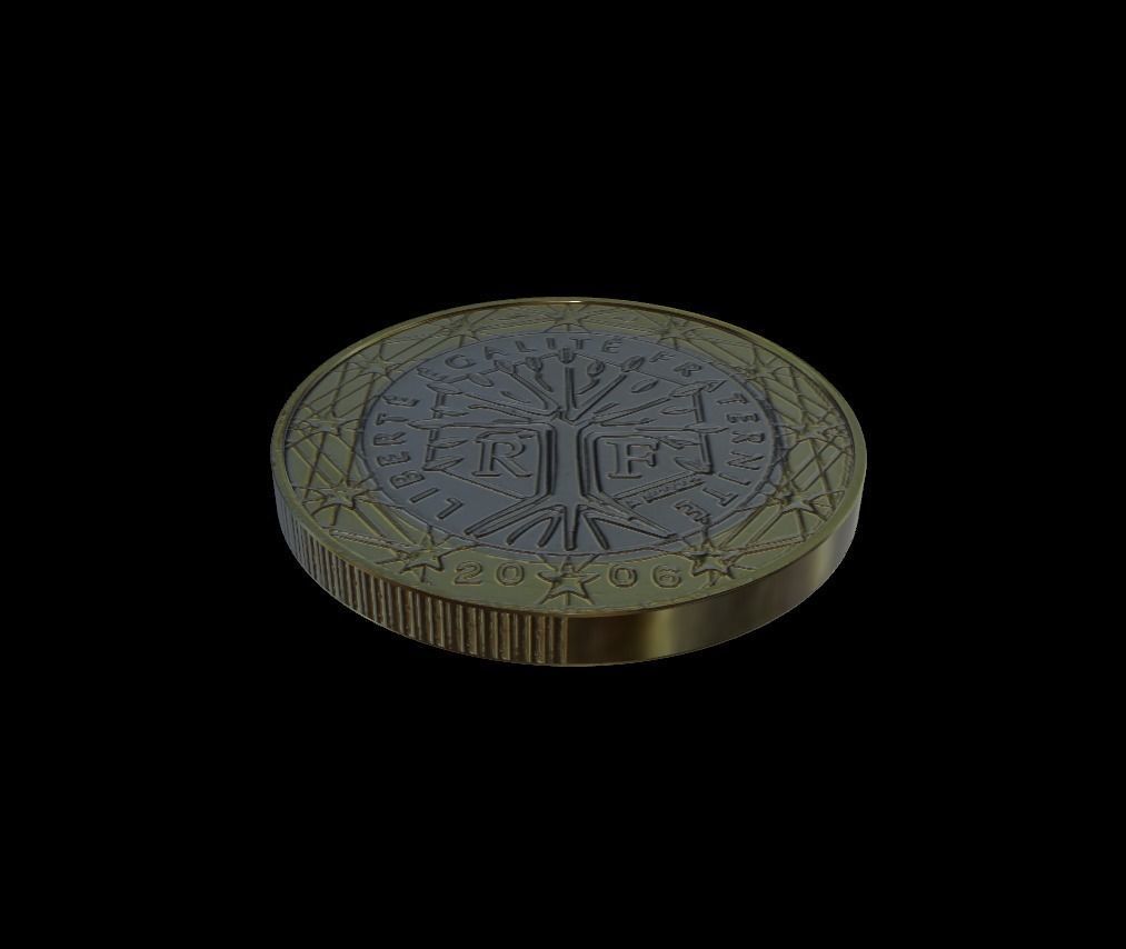 1 Euro Coin - France Low-poly 3D model_6