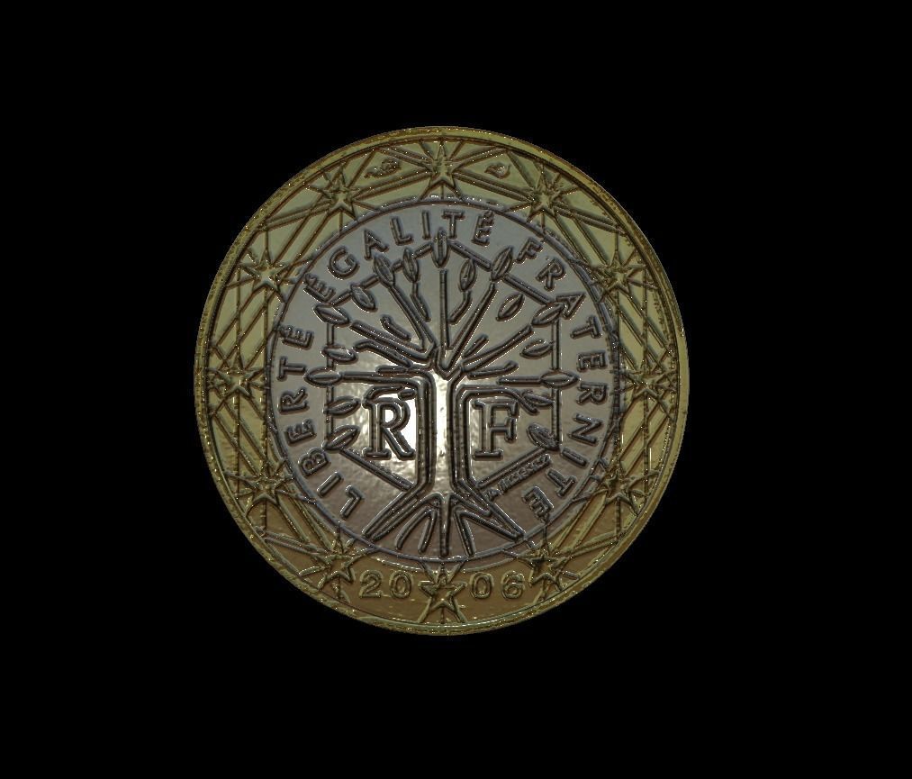 1 Euro Coin - France Low-poly 3D model_3