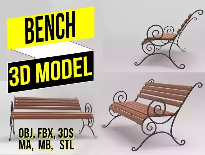Bench 3D model wooden