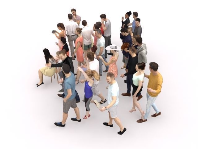30x MAN WOMAN  SUMMER PEOPLE VOL01 VOL02 CROWD Low-poly 3D model_6