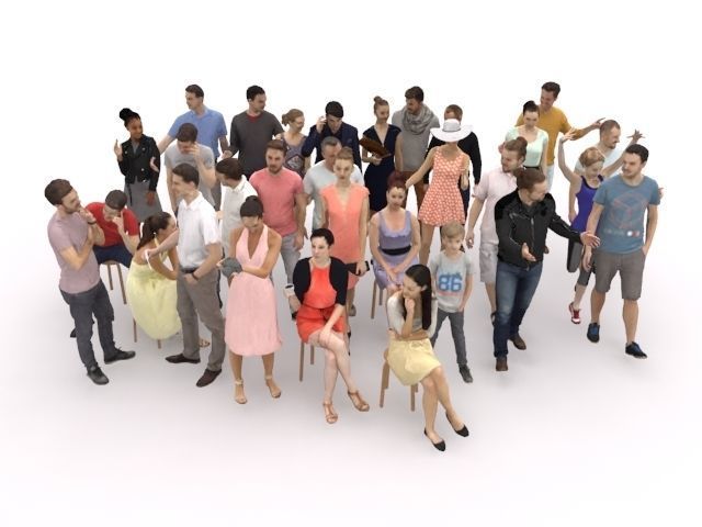30x MAN WOMAN  SUMMER PEOPLE VOL01 VOL02 CROWD Low-poly 3D model_2