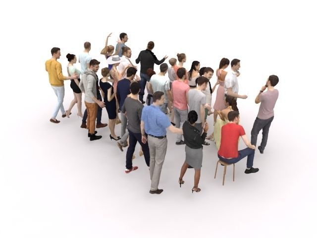 30x MAN WOMAN  SUMMER PEOPLE VOL01 VOL02 CROWD Low-poly 3D model_12