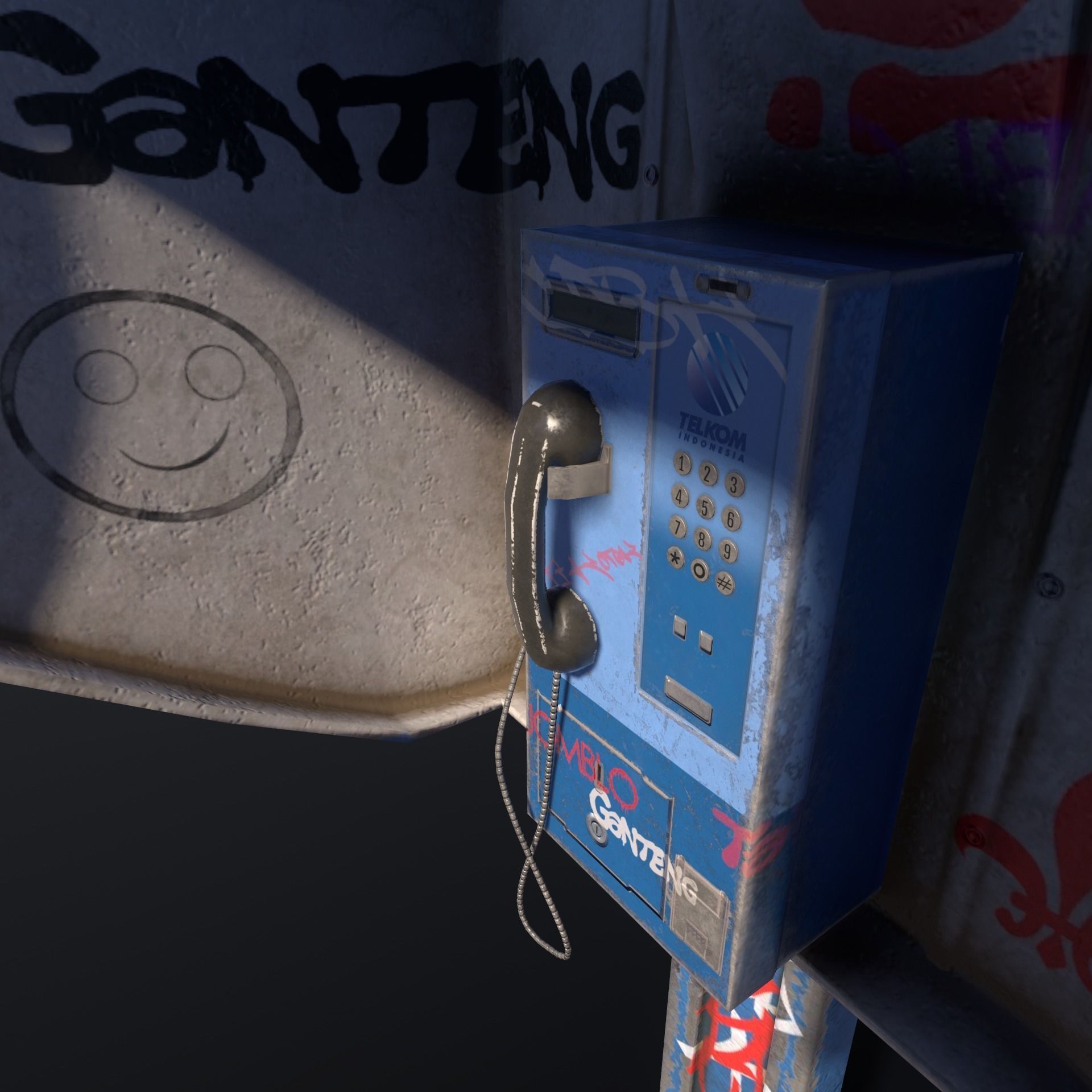 Indonesian Old public telephone blender model 3D model_1