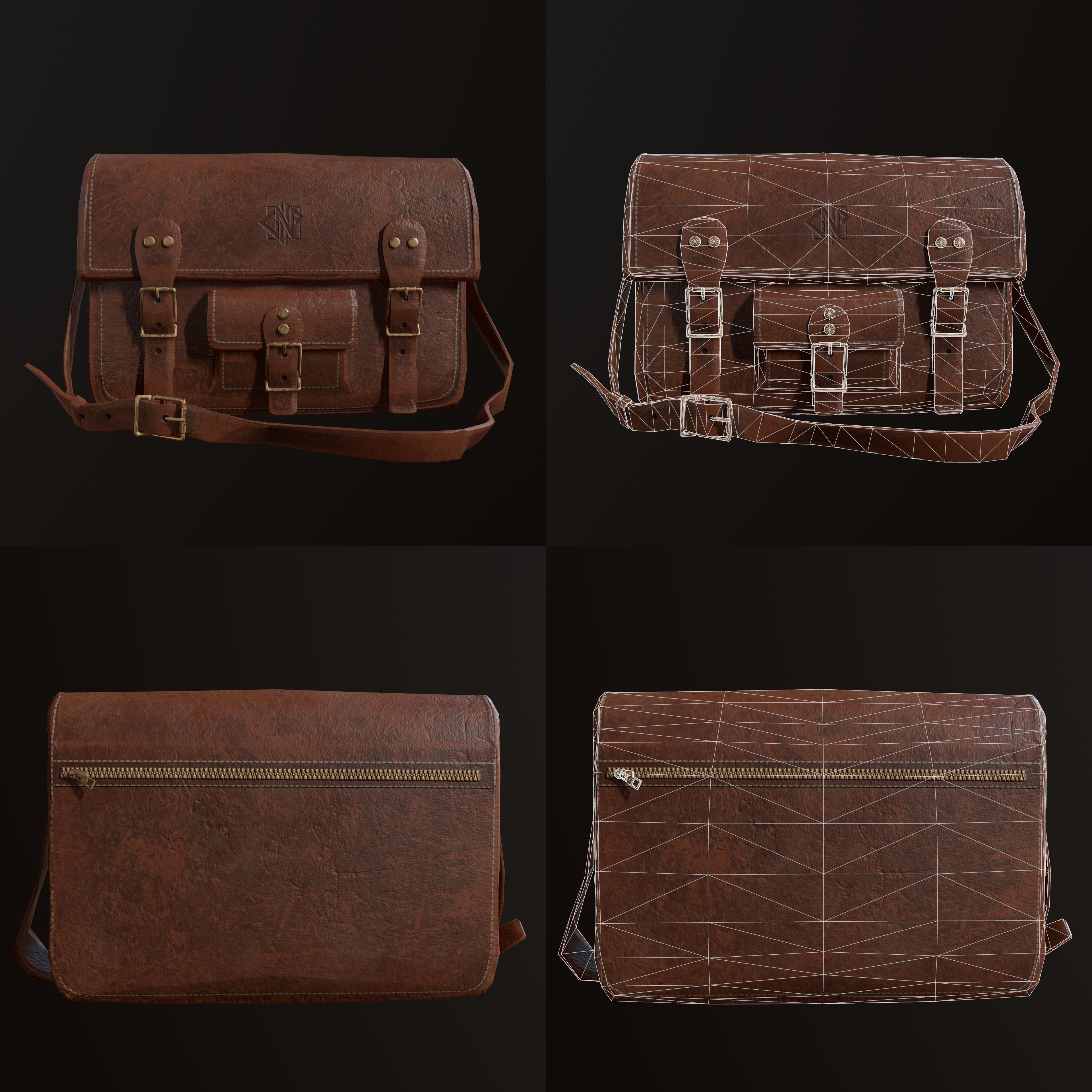 leather bag blender Low-poly 3D model_2