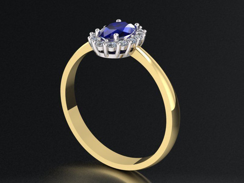 Classic ring with an oval stone 3D print model_1
