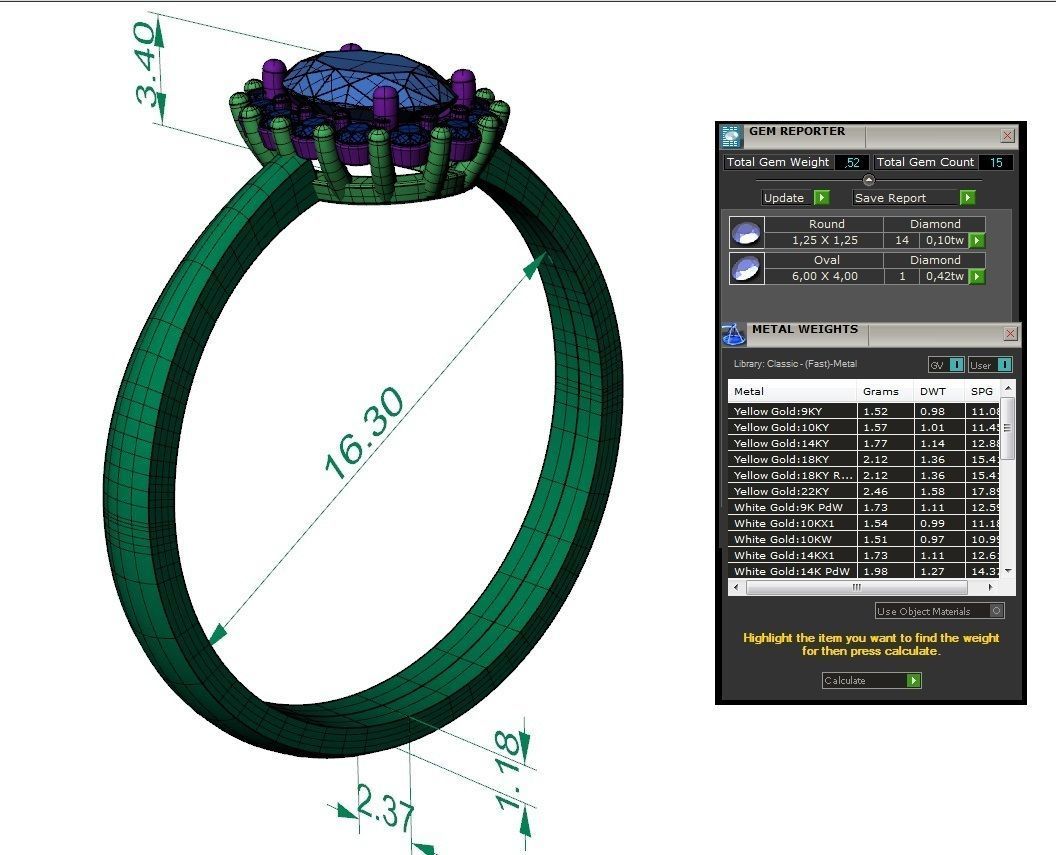Classic ring with an oval stone 3D print model_4