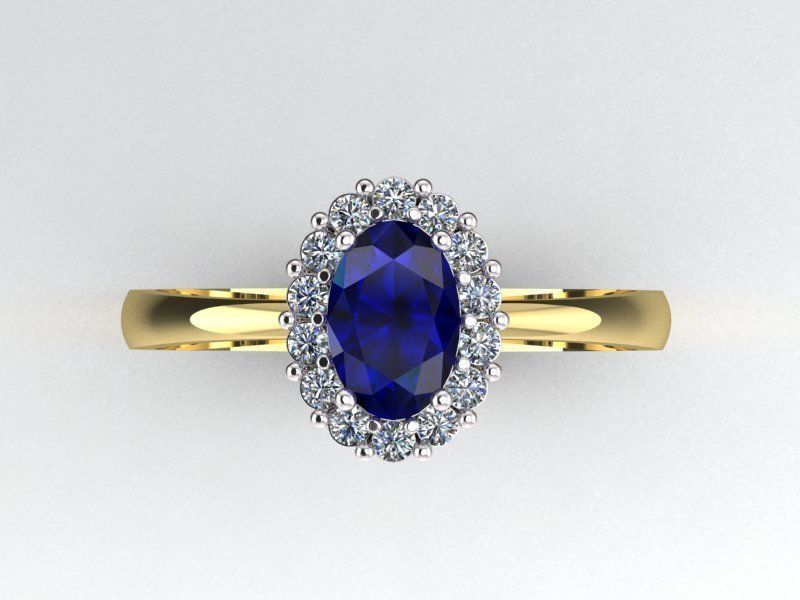 Classic ring with an oval stone 3D print model_2