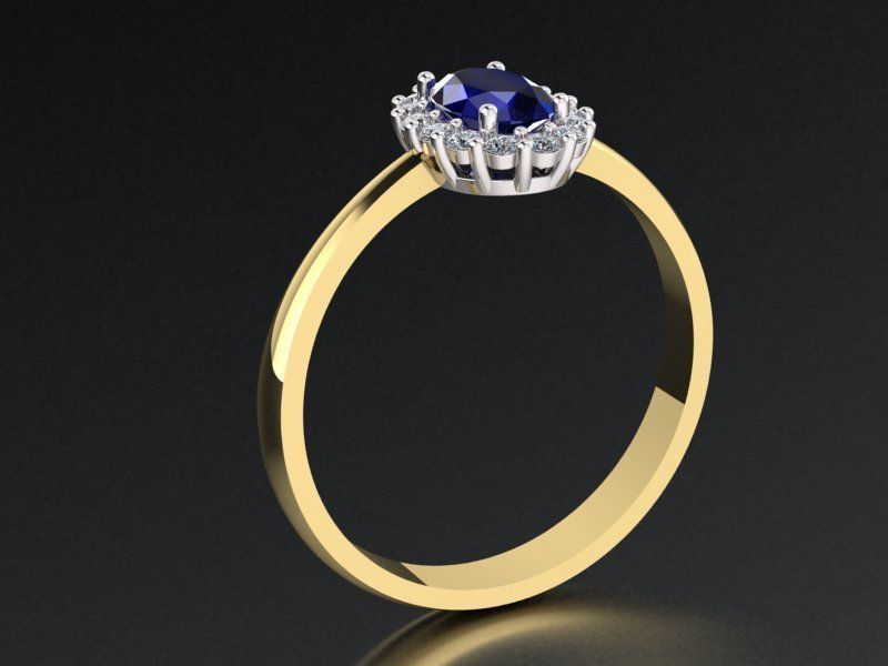 Classic ring with an oval stone 3D print model_5