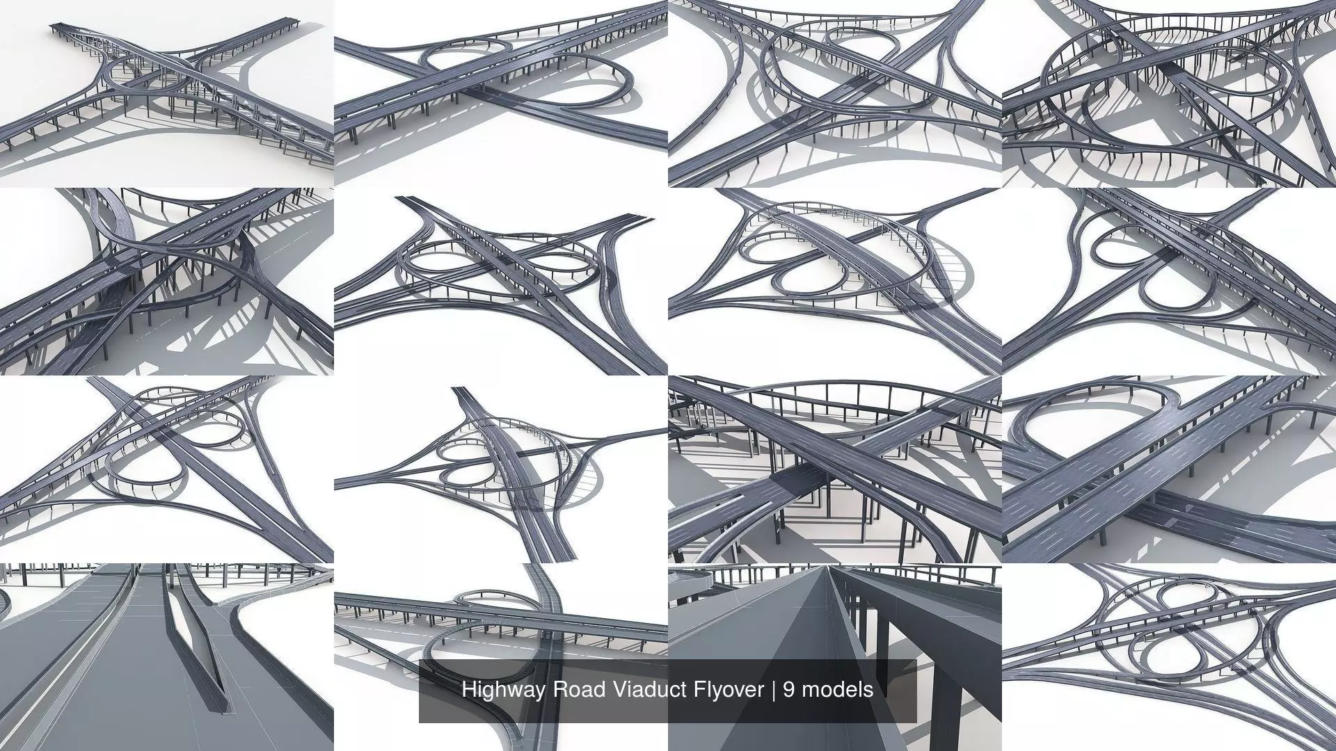 Highway Road Viaduct Flyover 3D Model Collection_0
