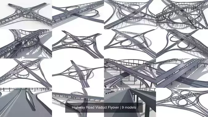 Highway Road Viaduct Flyover 3D Model Collection