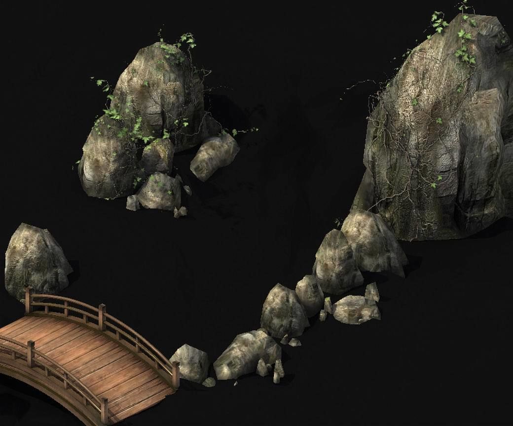 War Corps - River wooden bridge stone 01 3D model_2